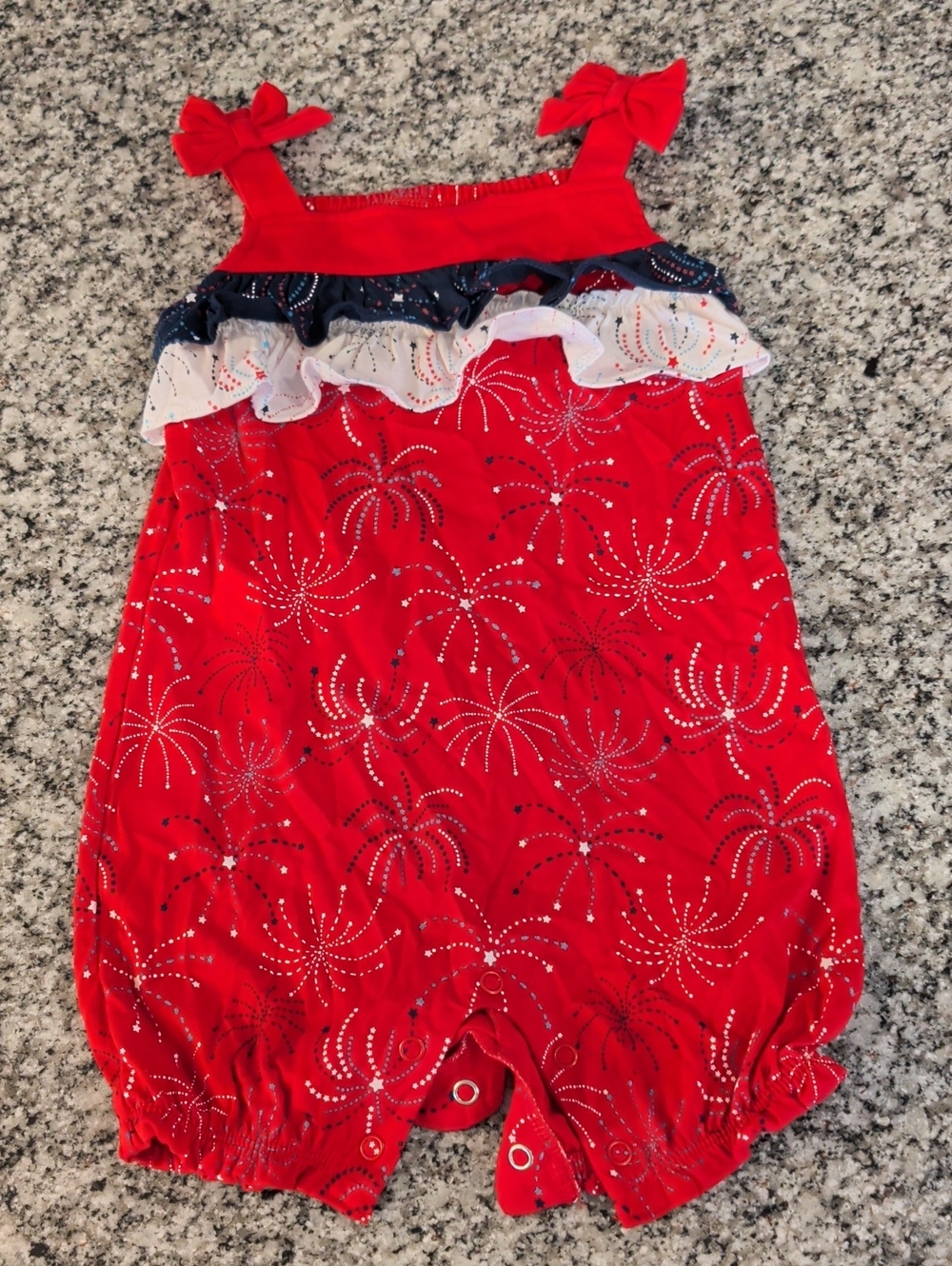 Red Girls' Firework Ruffle Romper - Picture 1 of 3